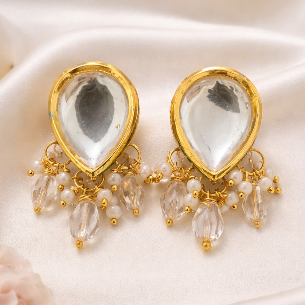 Handcrafted Classic Teardrop Kundan Earrings for Women